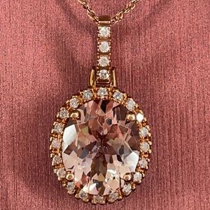 Morganite & Diamond 14kt Rose Gold Necklace